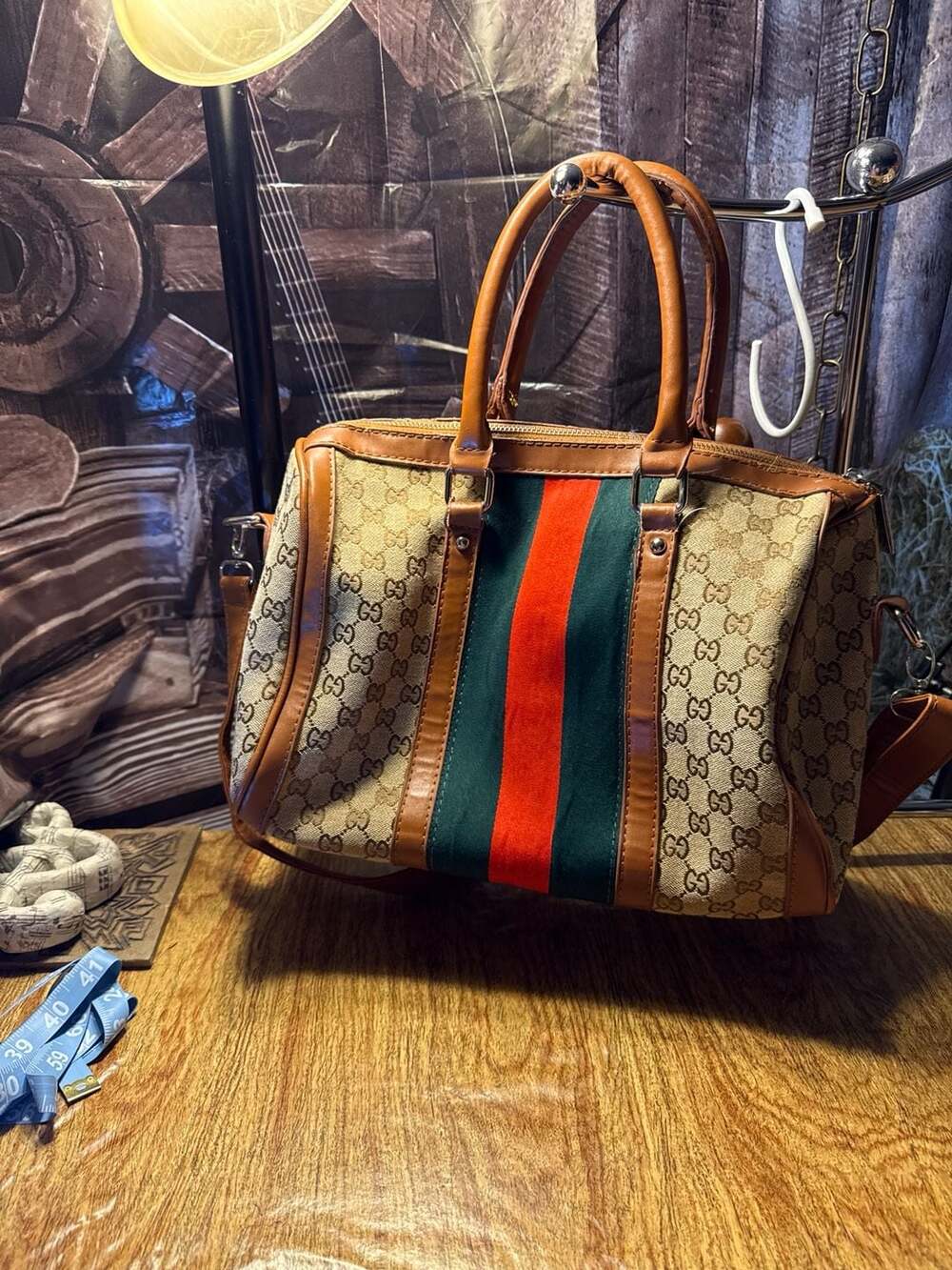 Gucci Vintage GG Supreme Web Boston Bag with Shoulder Strap